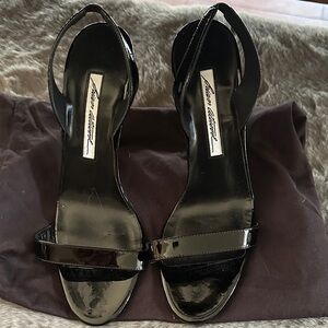 Brian Atwood Black Patent Slingback Sandals